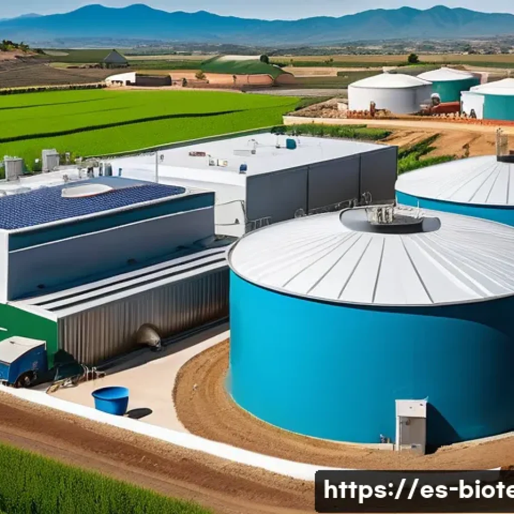 환경 친화적인 바이오테크 - A vibrant rural Mexican community setting showcasing a modern anaerobic digester system processing o...