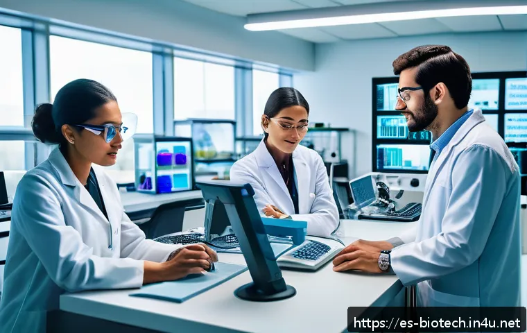 바이오산업 규제 - A modern Latin American biotechnology startup laboratory scene, featuring diverse young scientists a...