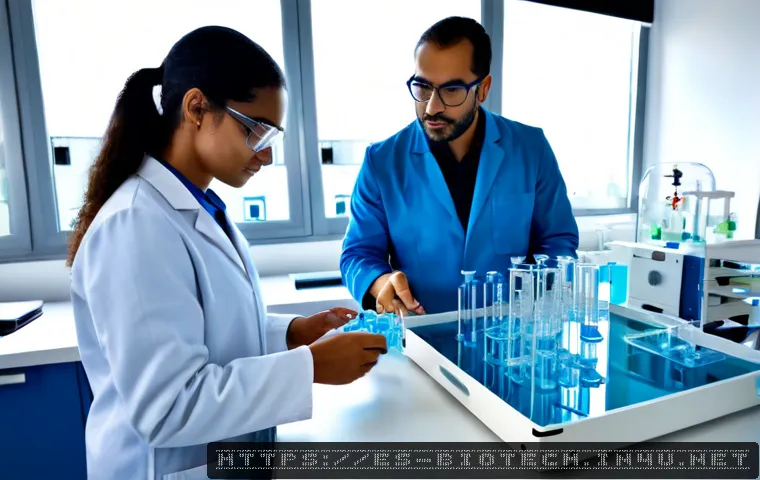 생명공학 회사 - Photorealistic biotechnology company laboratory in Spain, diverse Hispanic scientists in clean lab c...